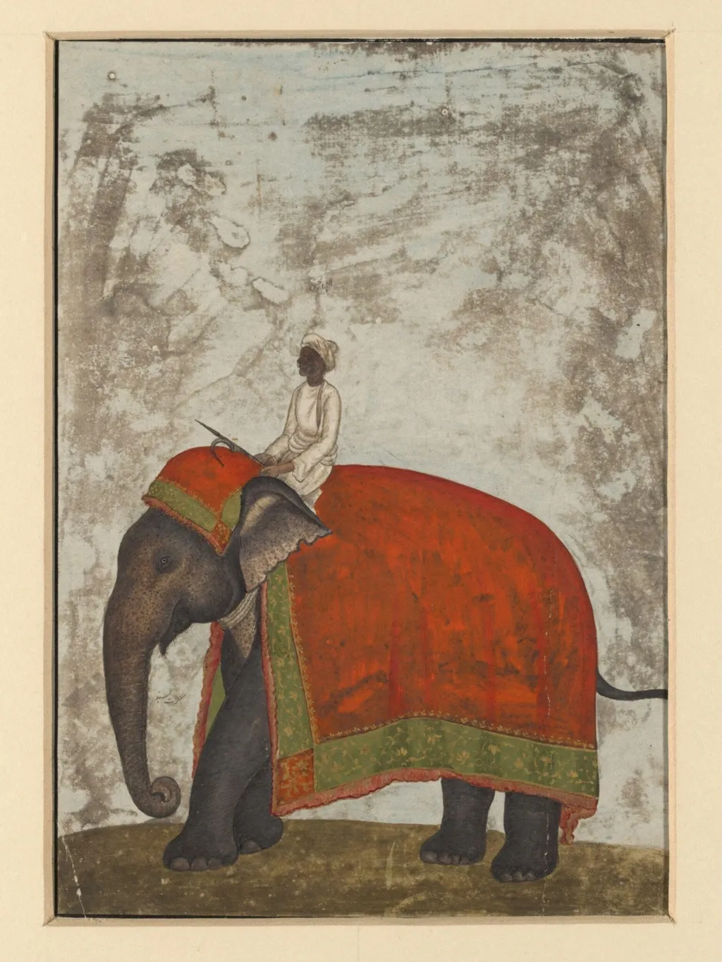 One of six figures from the Mughal emperor's ceremonial procession on the occasion of the Id., by Mazhar Ali Khan, paint, 1840