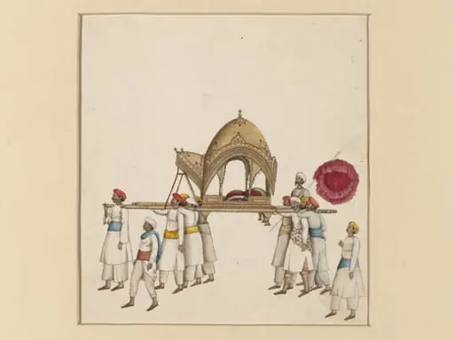 One of six figures from the Mughal emperor's ceremonial procession on the occasion of the Id, by Mazhar Ali Khan
