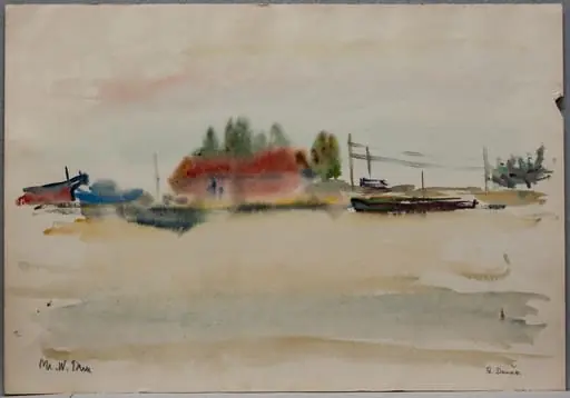 D 3 - Peisaj pe Dunăre (Mal de Dunăre cu casă roșie), by Medi Wechsler Dinu