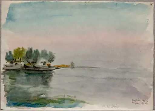 S 11 - Peisaj la Sulina (Dunăre și mal cu bărci), by Medi Wechsler Dinu