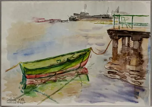 S 15 - Peisaj la Sulina (Barcă legată la cheu), by Medi Wechsler Dinu
