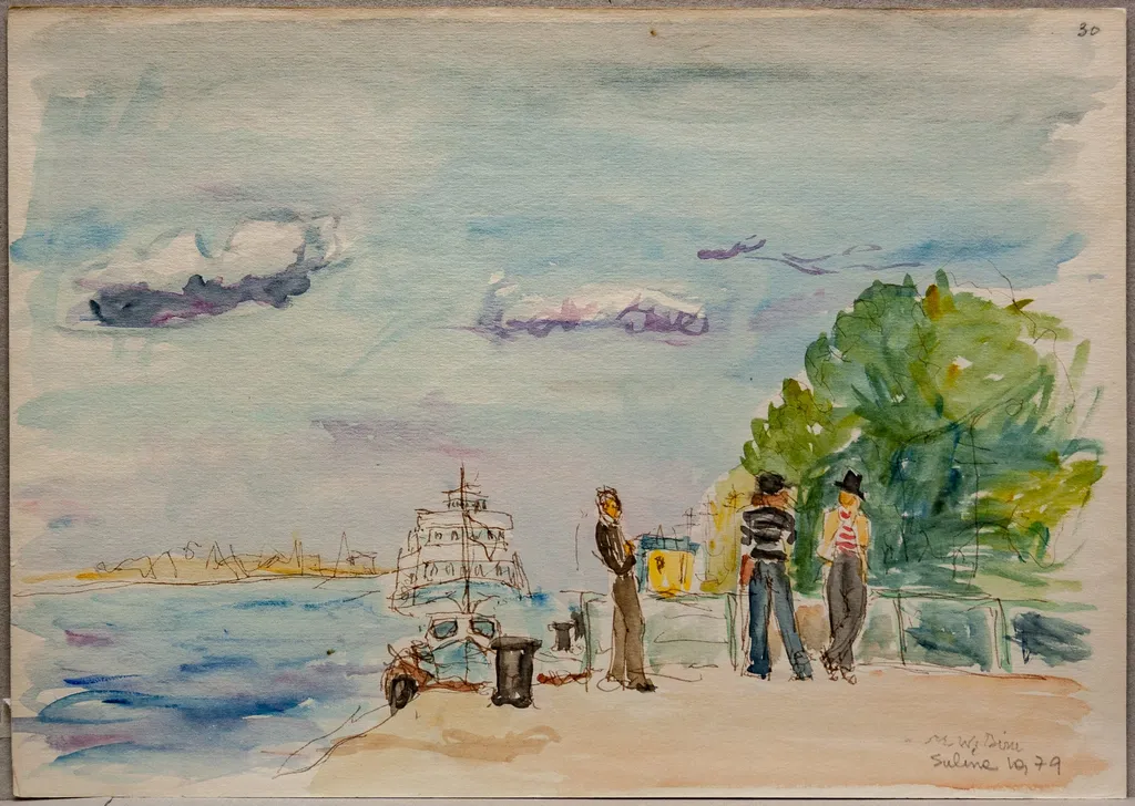 S2 - Peisaj la Sulina (Trei bărbați pe faleză), by Medi Wechsler Dinu, unspecified, 1958