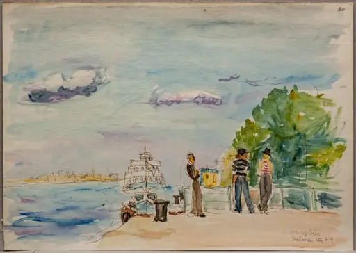 S2 - Peisaj la Sulina (Trei bărbați pe faleză), by Medi Wechsler Dinu