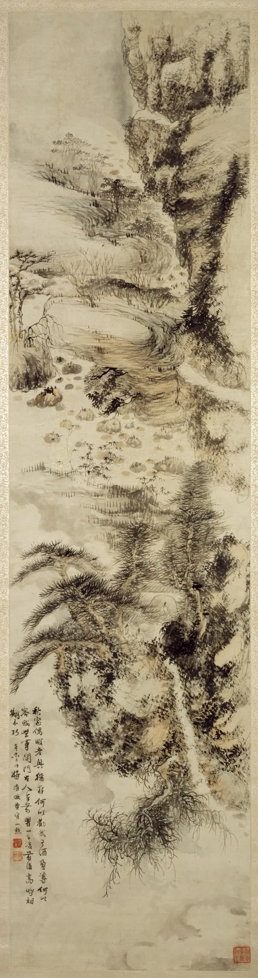 Mountain and Pine Landscape, by Mei Qing, unspecified, 1696