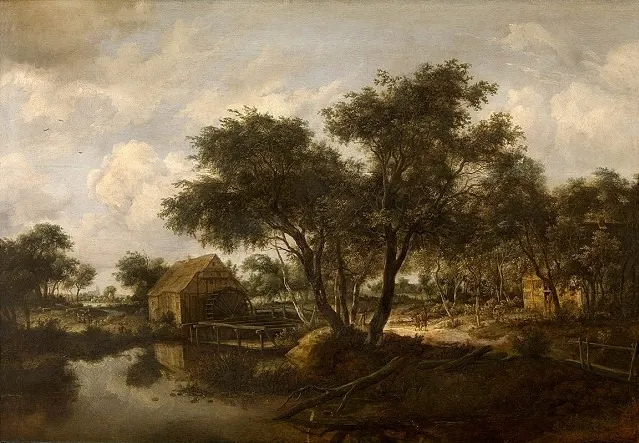 The Watermill, by Meindert Hobbema, oil, 1693