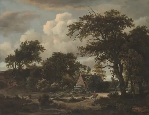 Wooded Landscape with Cottage and Horseman, by Meindert Hobbema