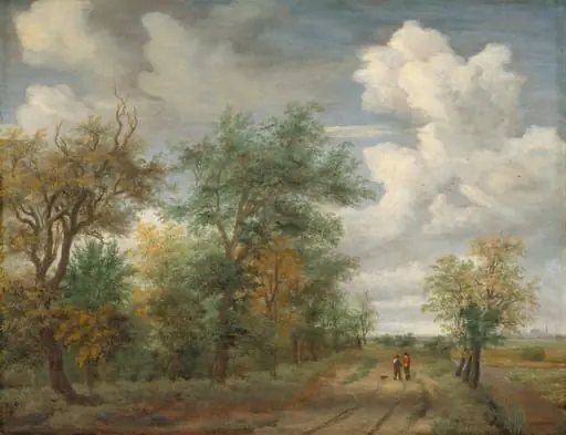Wooded Landscape with Figures, by Meindert Hobbema