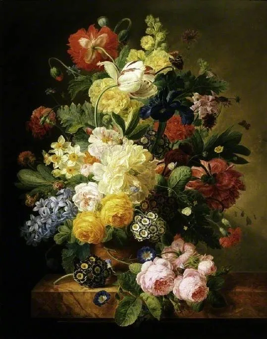 Vase of flowers, by Mélanie de Comoléra, oil, 1830