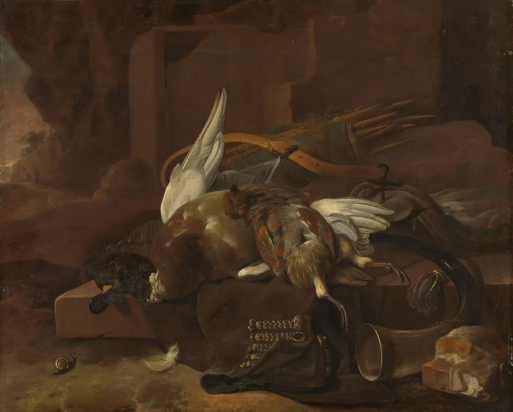 A hunter's bag, by Melchior d' Hondecoeter, oil, 1689