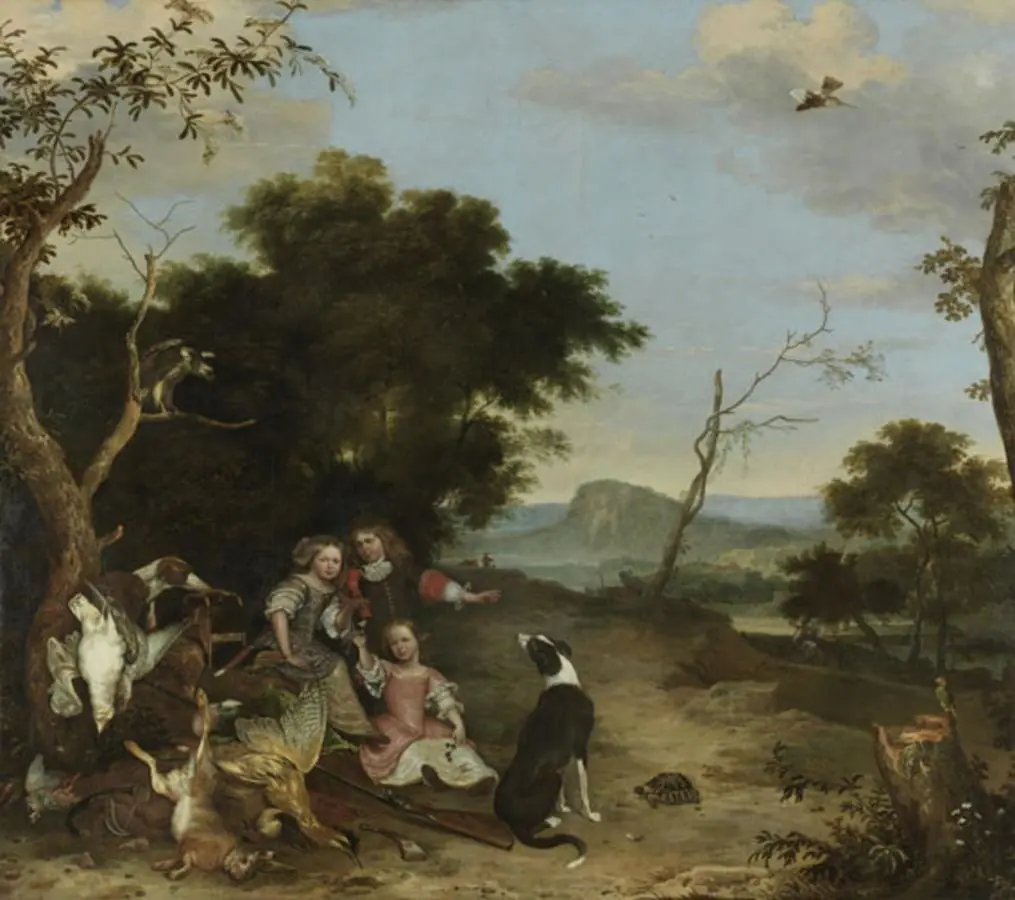 Bildnis von drei Kindern in einer Landschaft mit Jagdbeute, by Melchior d' Hondecoeter