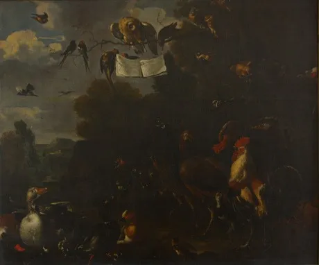 Concert of birds, by Melchior d' Hondecoeter, oil, 1650