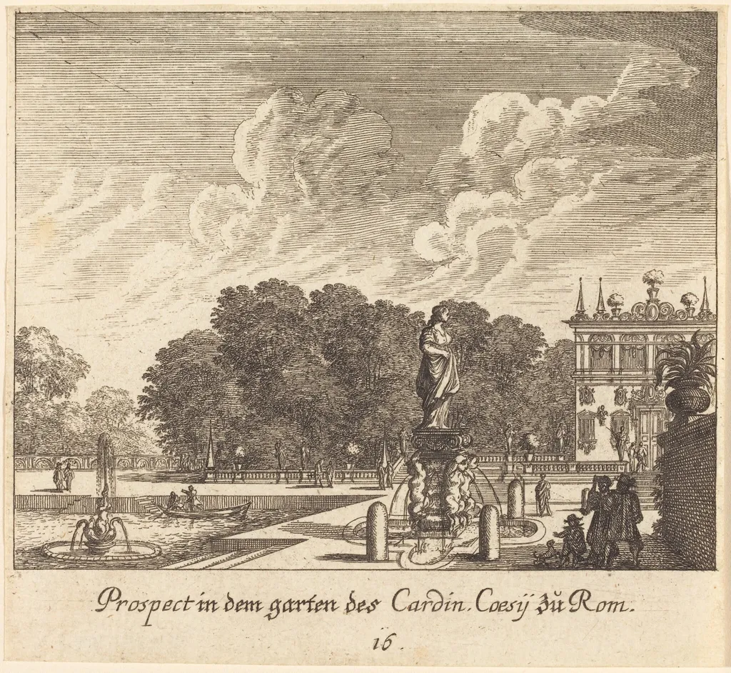 Gardens of Cardinal Coessi, Rome, by Melchior Küsel, ink, 1681