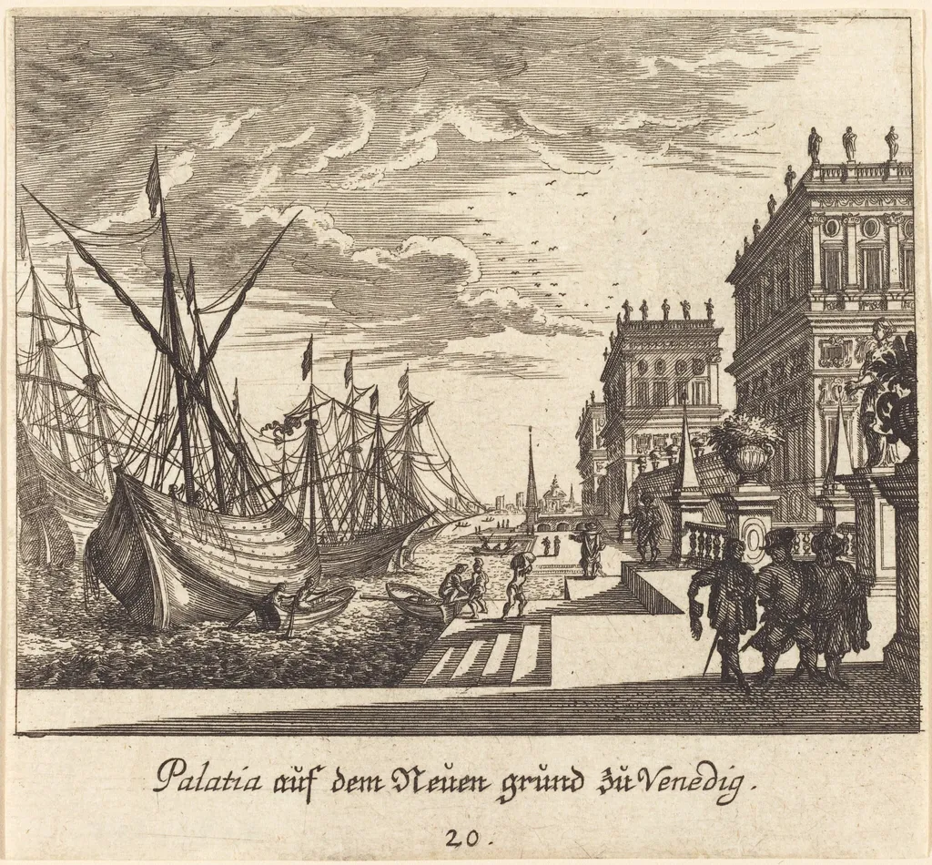 Palaces, Venice, by Melchior Küsel, ink, 1681