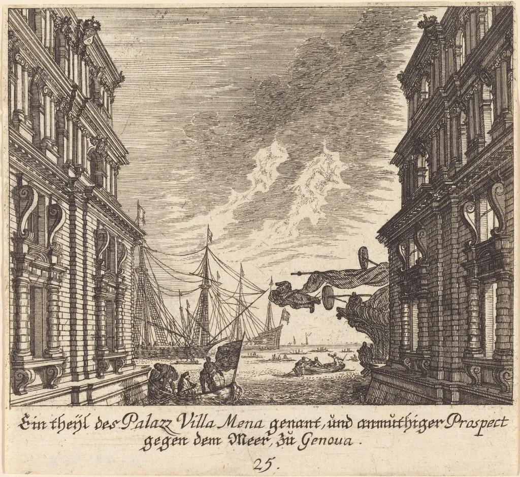 Palazzo Villamena, Genoa, by Melchior Küsel, ink, 1681