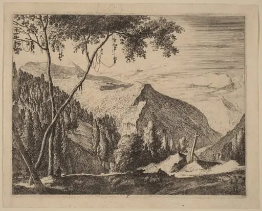 Rocky Landscape with Cross: pl.5, by Melchior Küsel