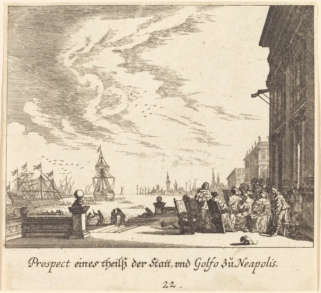 View of Gulf of Naples, by Melchior Küsel, ink, 1681