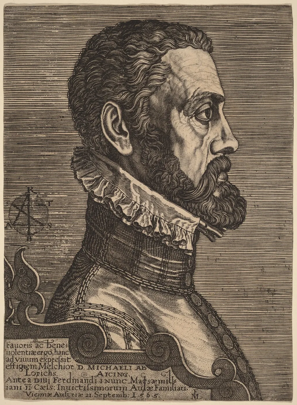 Michael d'Aicing, by Melchior Lorch, ink, 1565