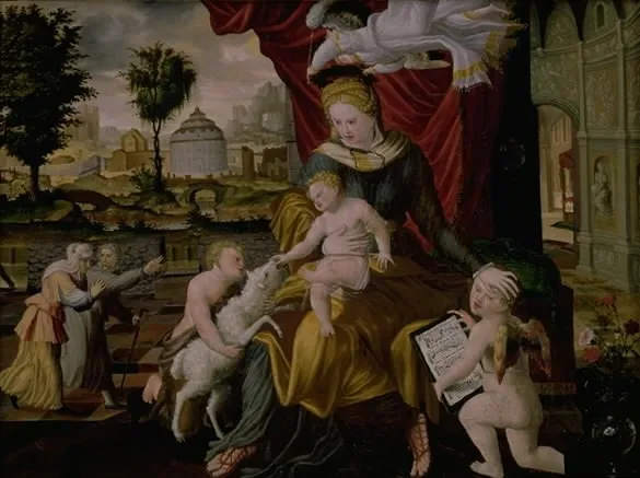 The Virgin Mary and Child, the Infant St.John and two angels, by Melchior Lorck, unspecified, 1552