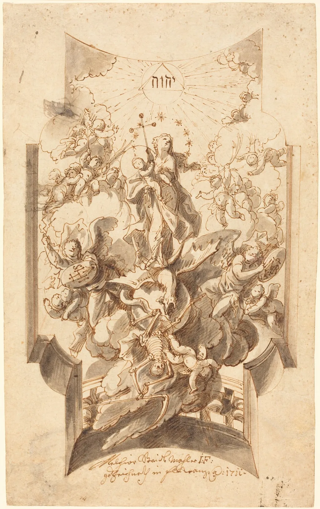 The Immaculate Conception, by Melchior Steidl, ink, 1711