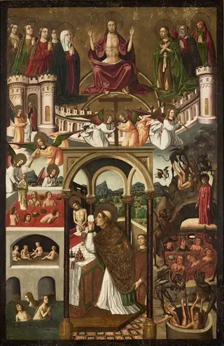 The Last Judgment and the Mass of Saint Gregory, by Mestre da Família Artés, 1550