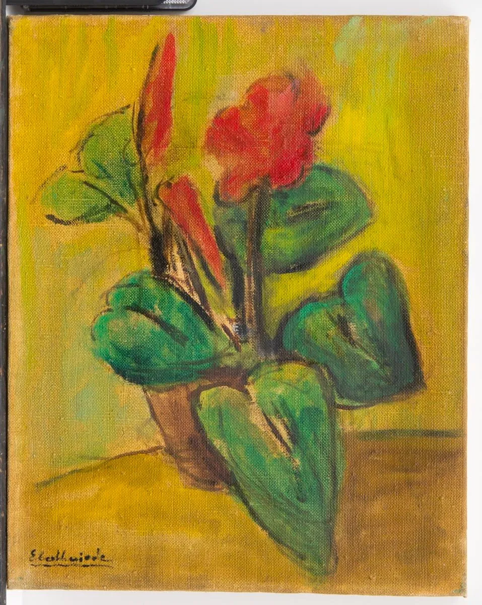 Ghiveci cu floare roșie, by Micaela Eleutheriade, unspecified, 1977