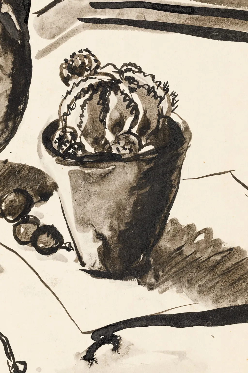 NATURĂ STATICĂ CU CACTUS, CANCEU ȘI MĂRGELE, by Micaela Eleutheriade, 1941