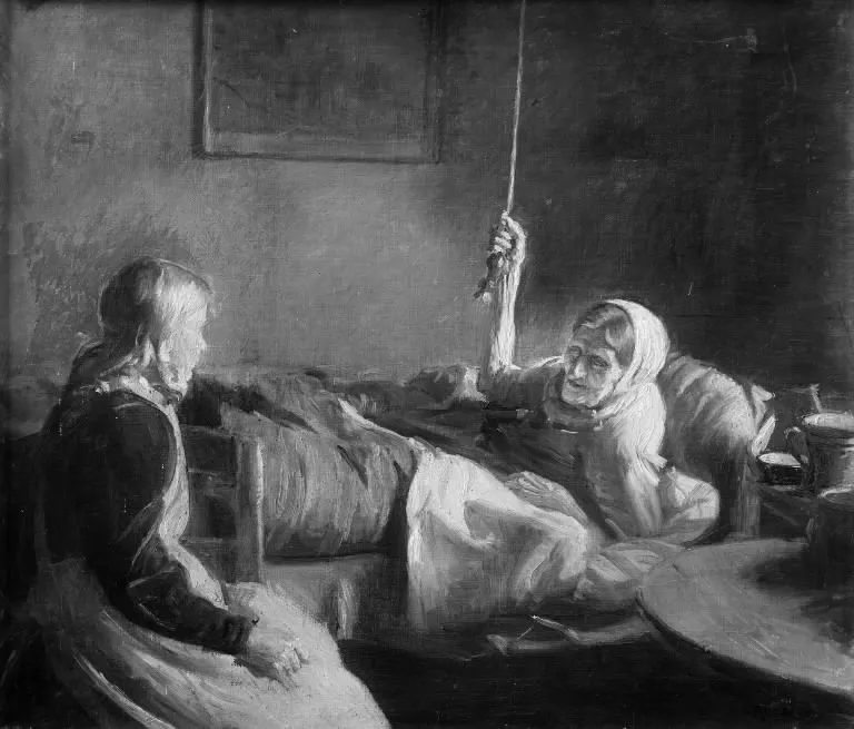 Old Woman in Bed, by Michael Ancher, oil, 1906