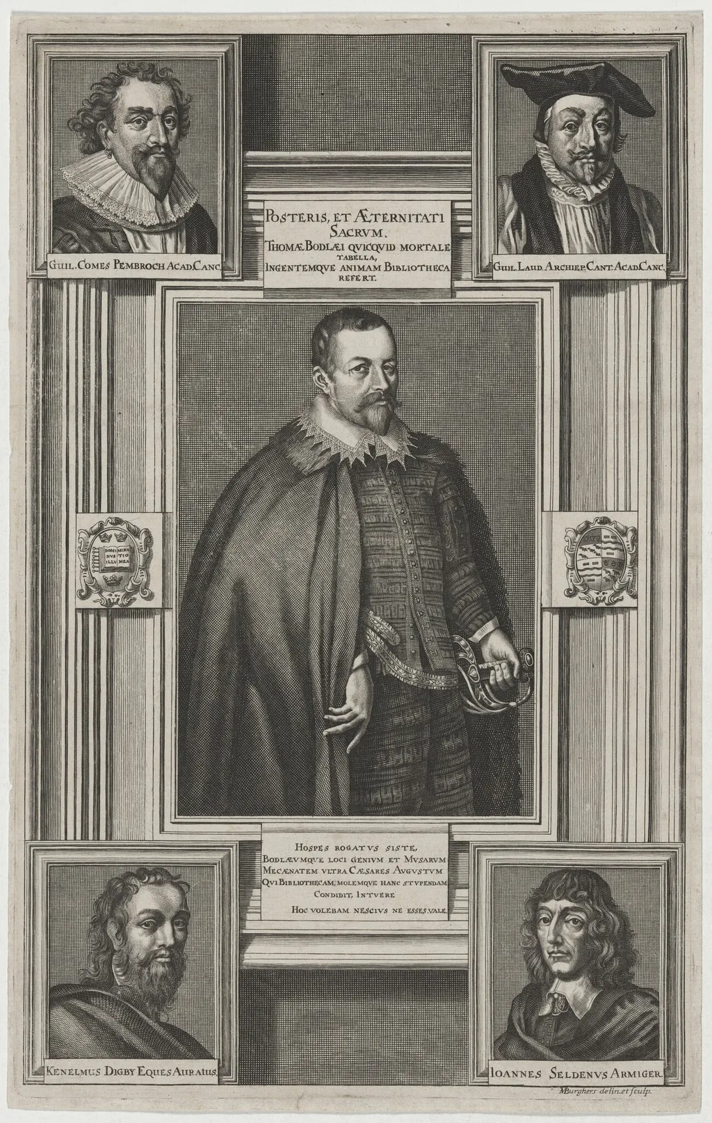 Sir Thomas Bodley, Founder of the Bodleian Library, by Michael Burghers, ink, 1682