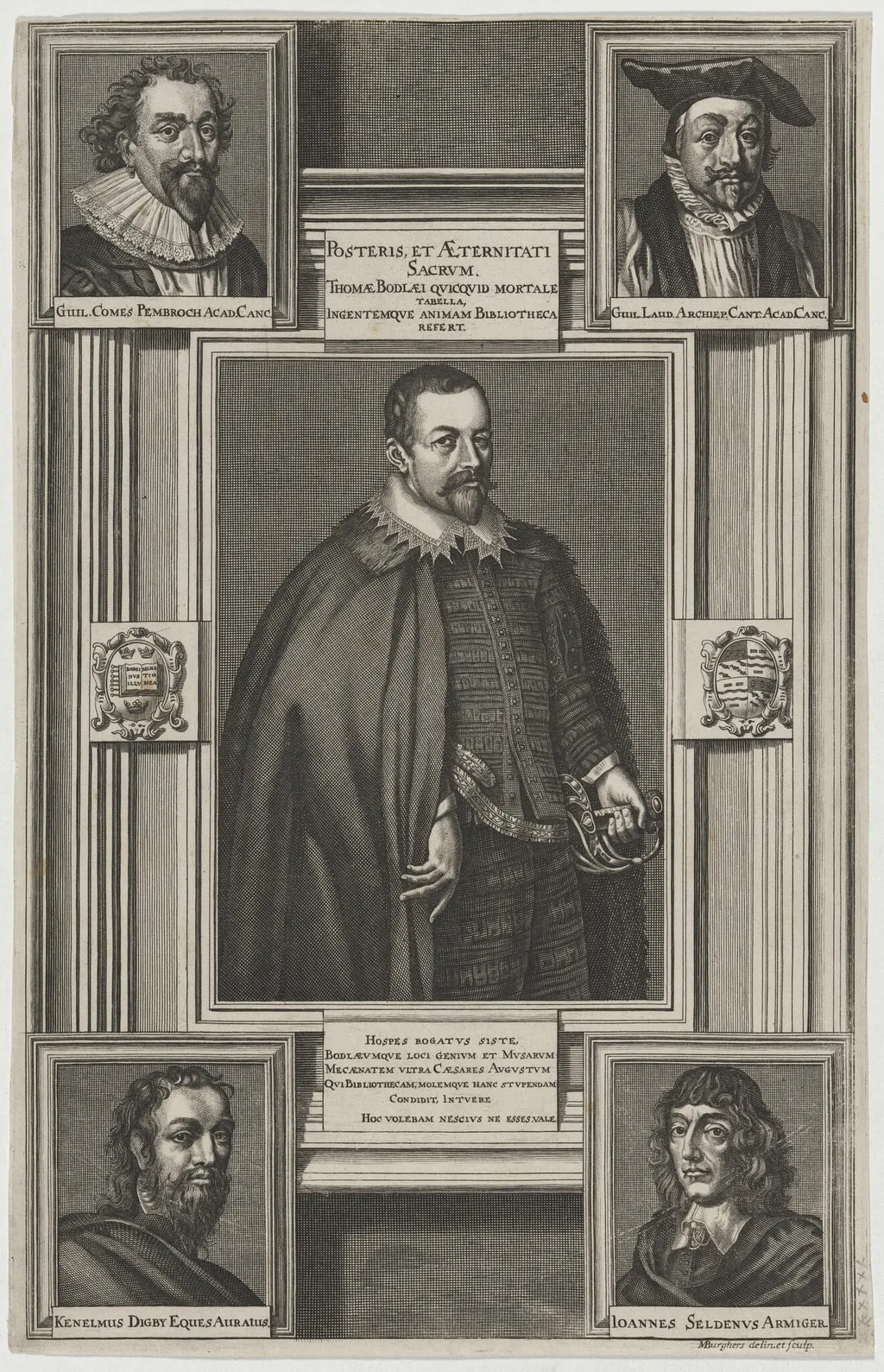Thomas Bodley, by Michael Burghers, ink, 1682