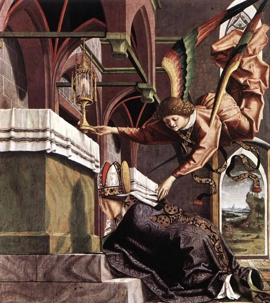 Altarpiece of the Church Fathers: Vision of St Sigisbert, by Michael Pacher, unspecified, 1450