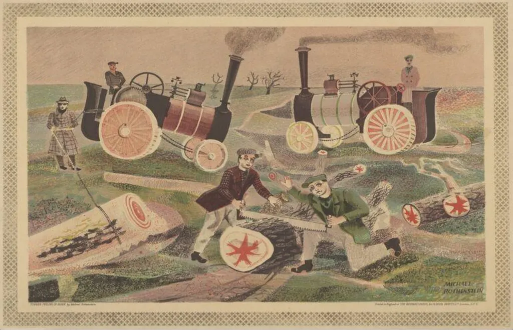 Timber Felling in Essex, by Michael Rothenstein, ink, 1946