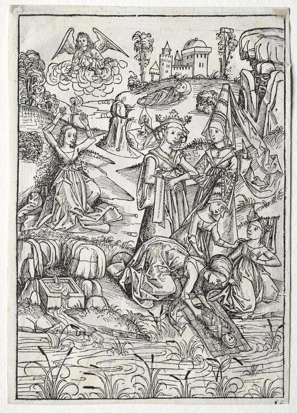 Der Schatzbehalter: Moses Found by Pharaoh's Daughter (recto), by Michael Wolgemut, 1491
