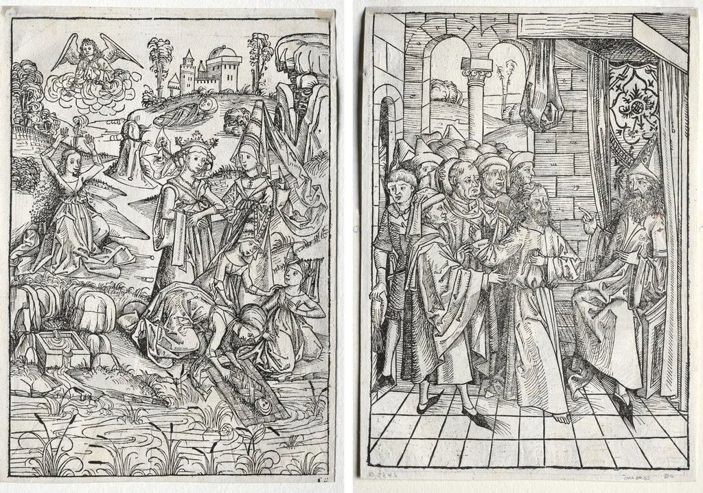 Der Schatzbehalter: Moses Found by Pharaoh's Daughter (recto); Der Schatzbehalter: Christ before Caiaphas (verso), by Michael Wolgemut, 1491