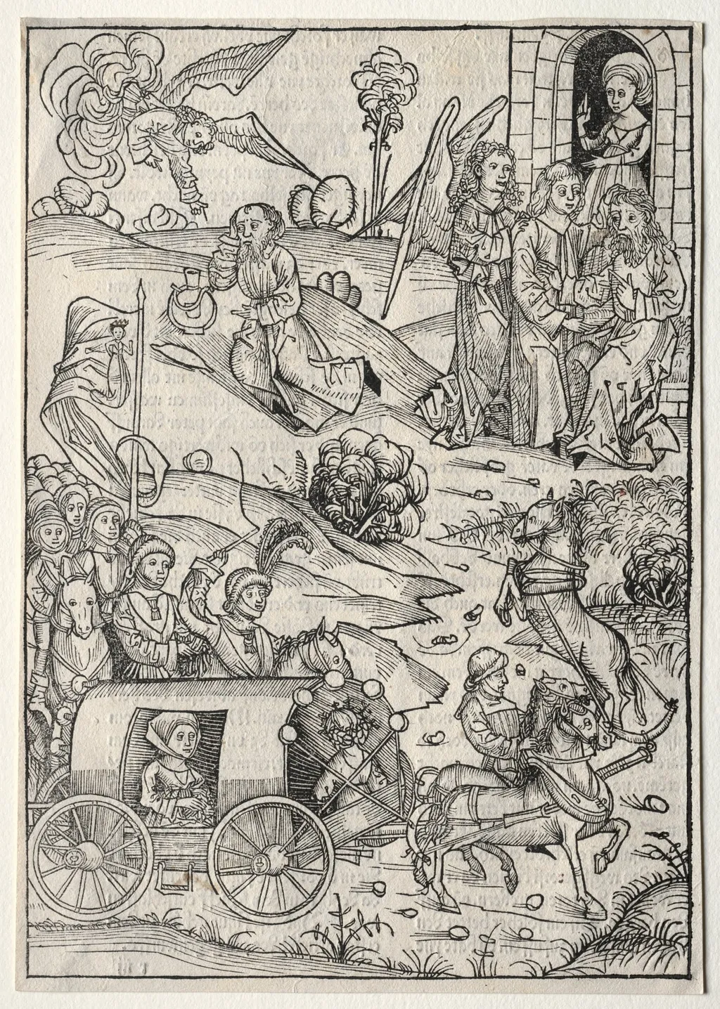 Der Schatzbehalter: The Return of Tobias to Tobit; The Arrival of Tobias' Wife; The Angel Bringing Food and Drink to Elijah in the Desert, by Michael Wolgemut, 1491