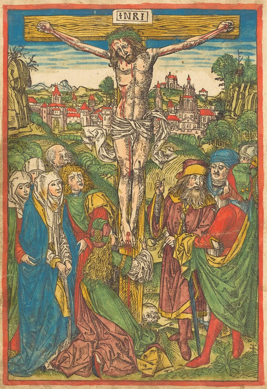 The Crucifixion with Saint Mary Magdalene, by Michael Wolgemut, ink, 1490