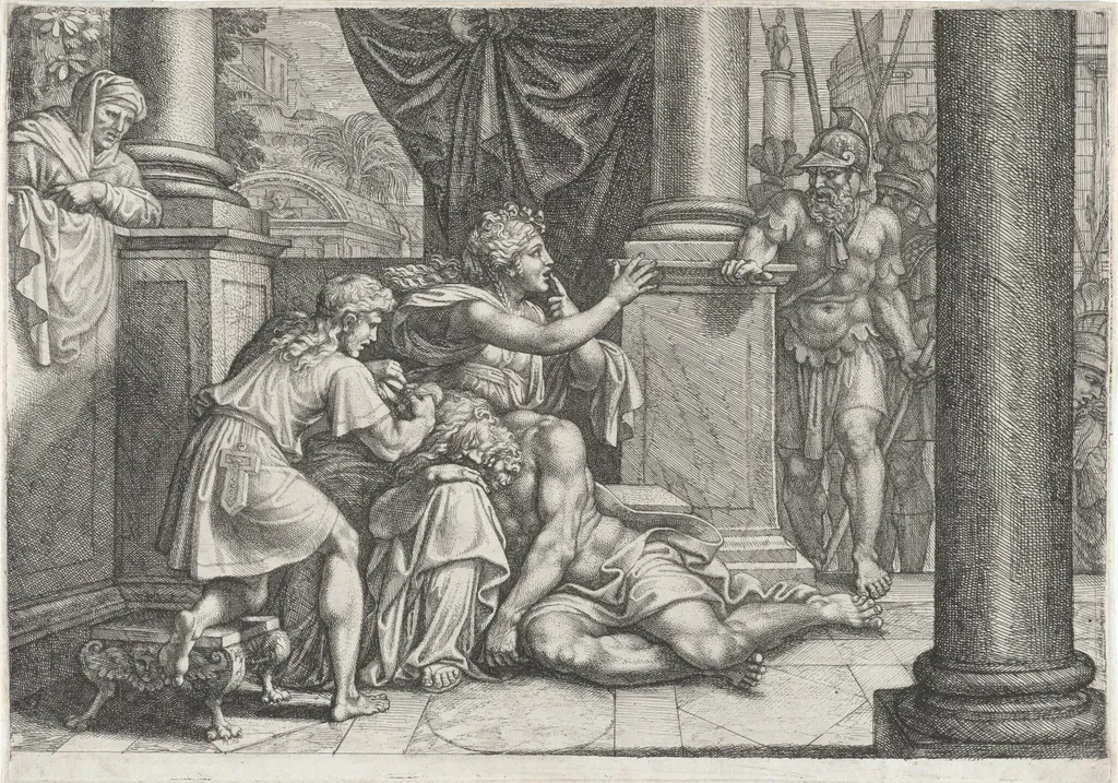 Samson and Delilah, by Michel Corneille, ink, 1664