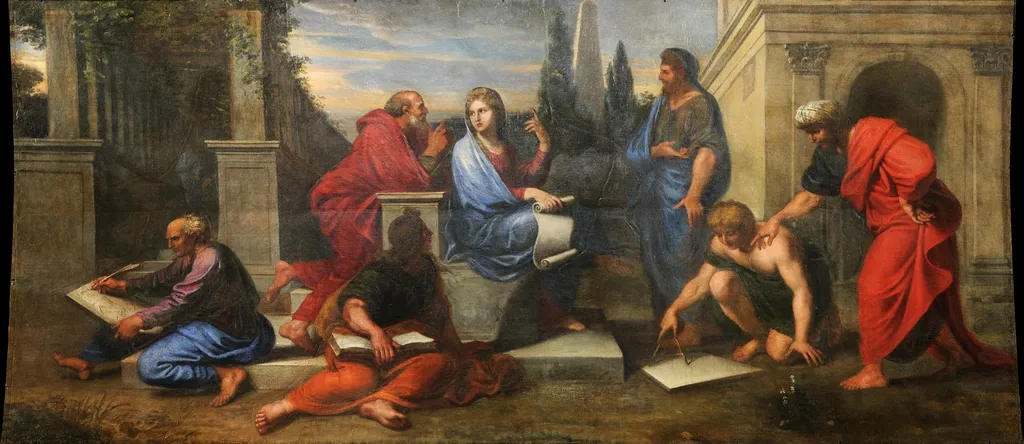 Aspasia surrounded by Greek philosophers, by Michel Corneille the Younger, oil, 1670