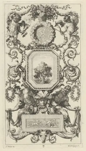 Ornamental Panel Surmounted by a Basket of Flowers with Cupid and Hymen, by Michel Dorigny