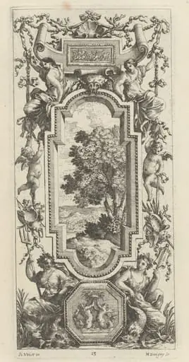 Ornamental Panel Surmounted by a Maritime Scene and a Shell, by Michel Dorigny