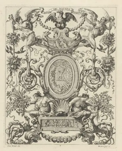 Ornamental Panel Surmounted by an Eagle and the Motto NATOS ET NOSTRA TUEMUR, by Michel Dorigny