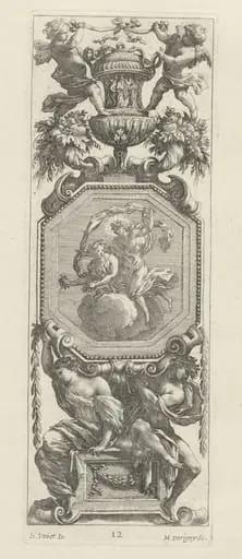 Ornamental Panel Surmounted by Two Putti and a Vase, by Michel Dorigny