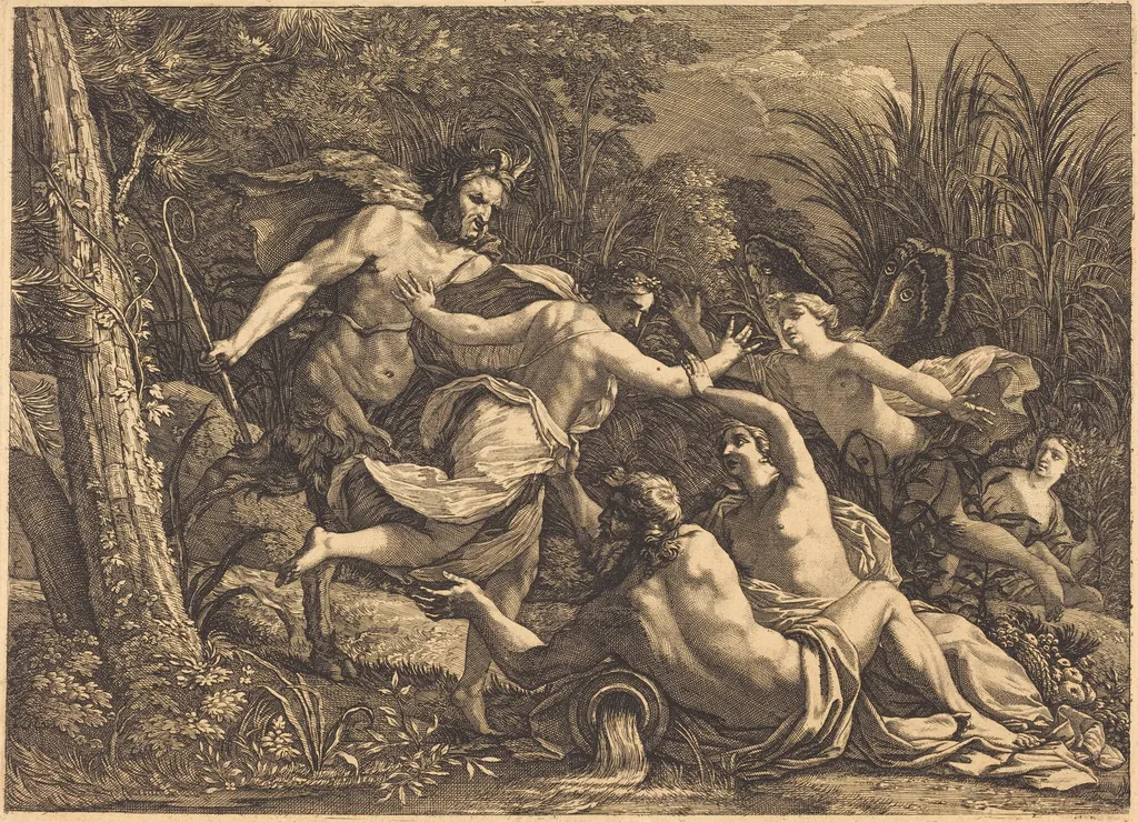 Pan and Syrinx, by Michel Dorigny, ink, 1666