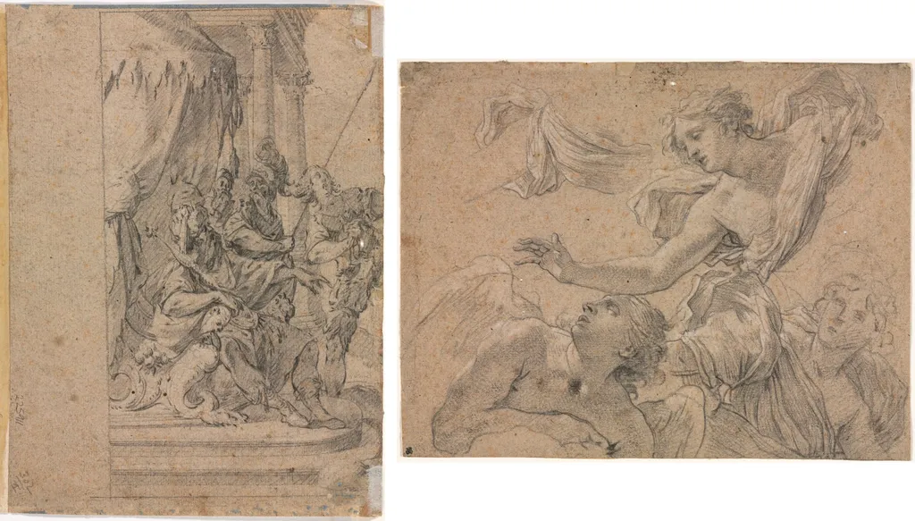 Studies of Angels (recto); Panthea before Cyrus? (verso), by Michel Dorigny, 1658