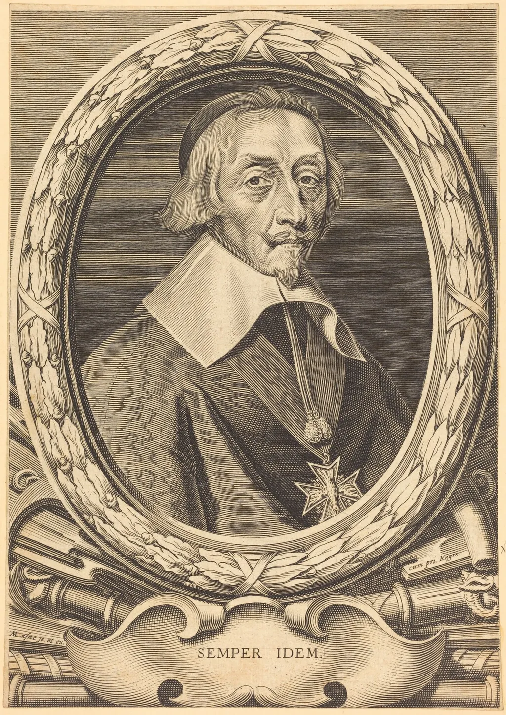 Armand Jean du Plessis, Cardinal Richelieu, by Michel Lasne, ink, 1628