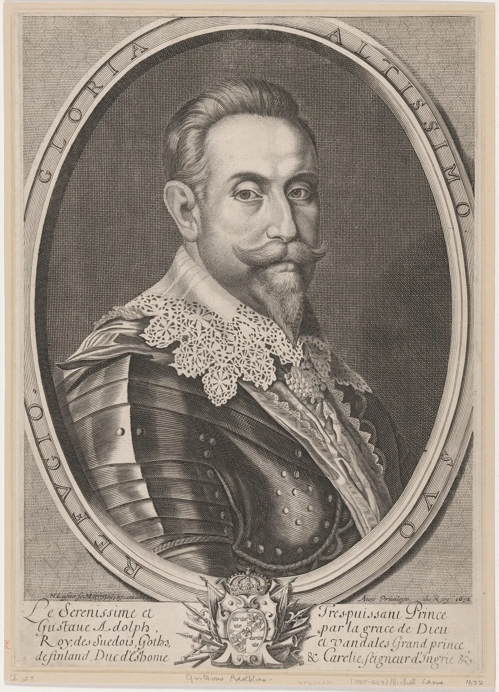 Gustavus Adolphus, by Michel Lasne, ink, 1632