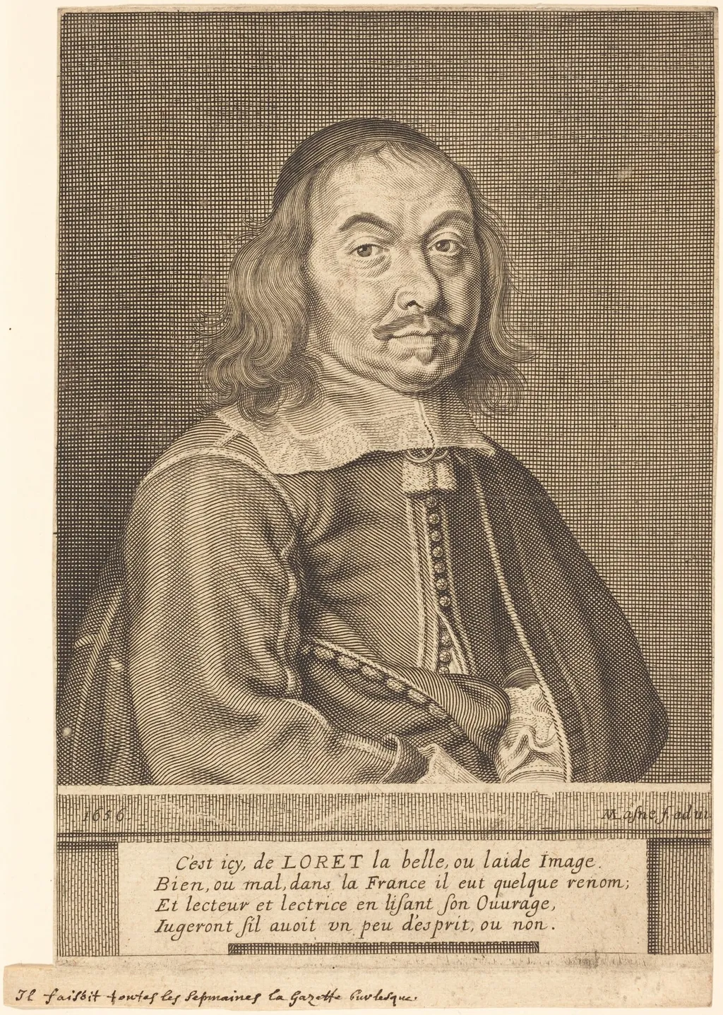 Jean Loret, by Michel Lasne, ink, 1656