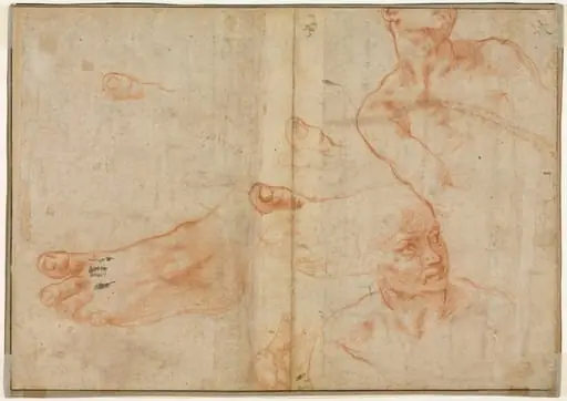 Figure Studies for the Sistine Ceiling (verso), by Michelangelo