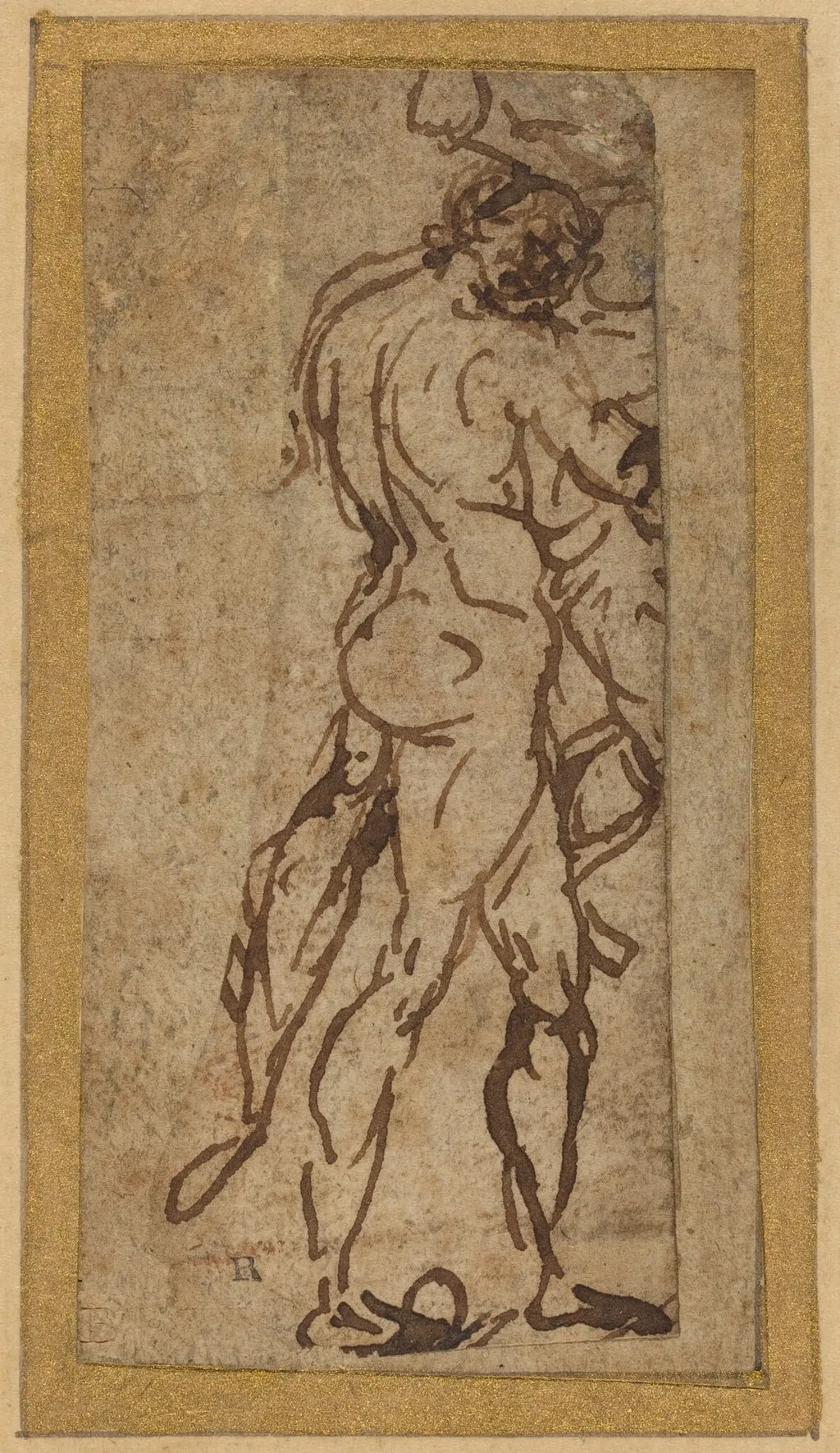Two Nudes Fighting, by Michelangelo, ink, 1505