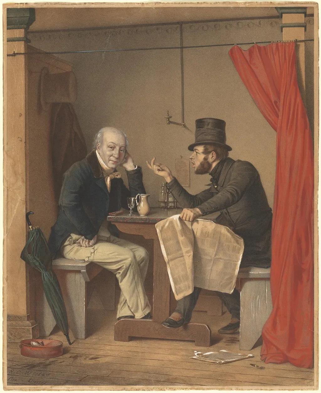 Politics in an Oyster House, by Michele Fanoli, ink, 1851
