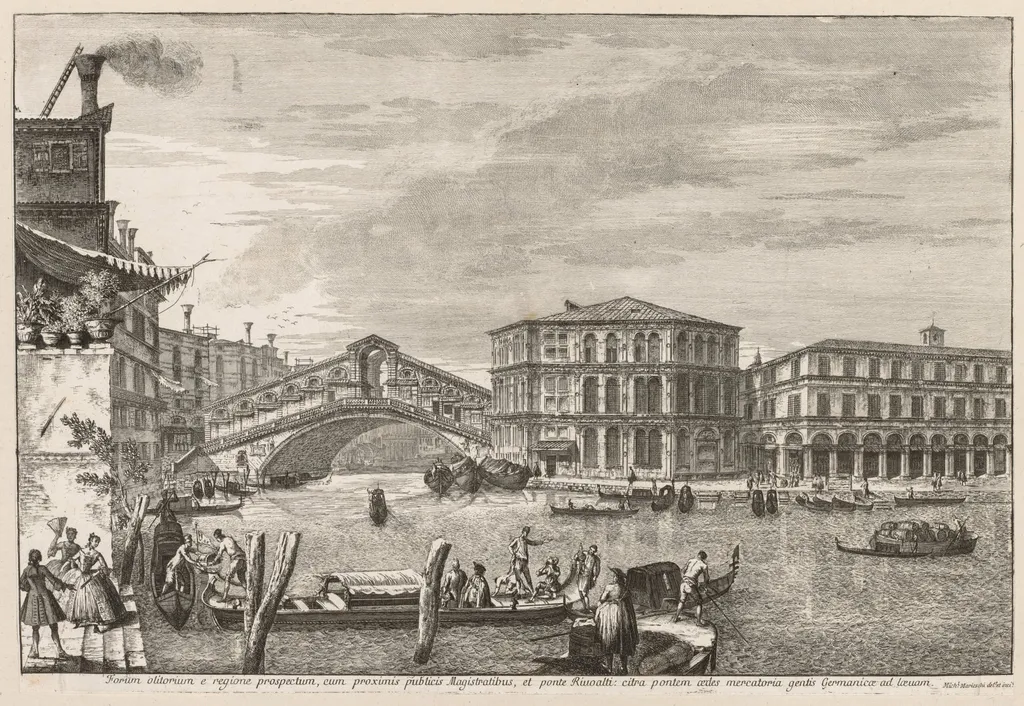 Views of Venice: The Bridge and Market of Rialto, by Michele Marieschi, 1741